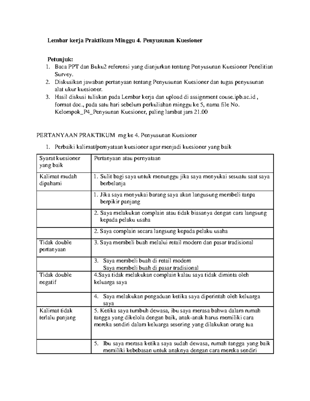 18 P4 Penyusunan Kueisoner - Lembar Kerja Praktikum Minggu 4 ...