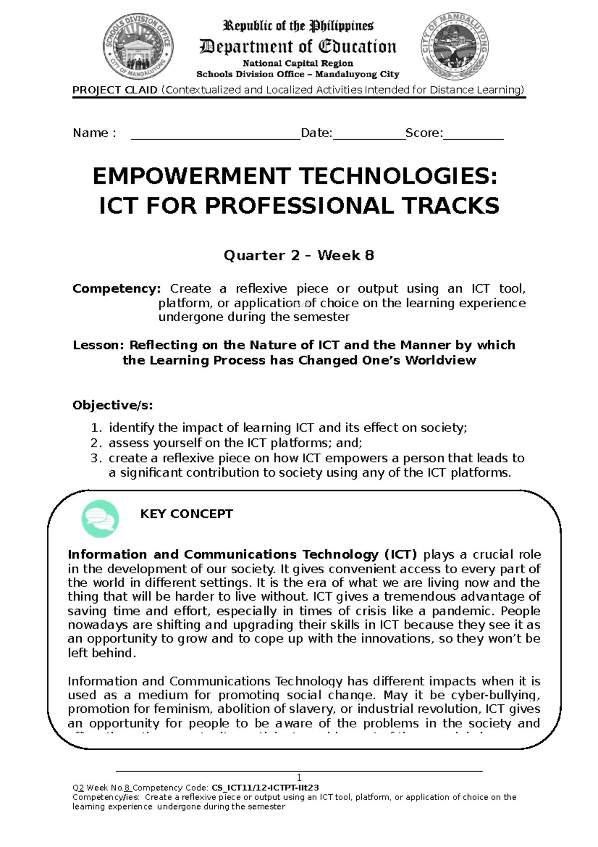 Emptech Activity- Sheet-Q2-WEEK-8 Empowerment Technologies Is A ...