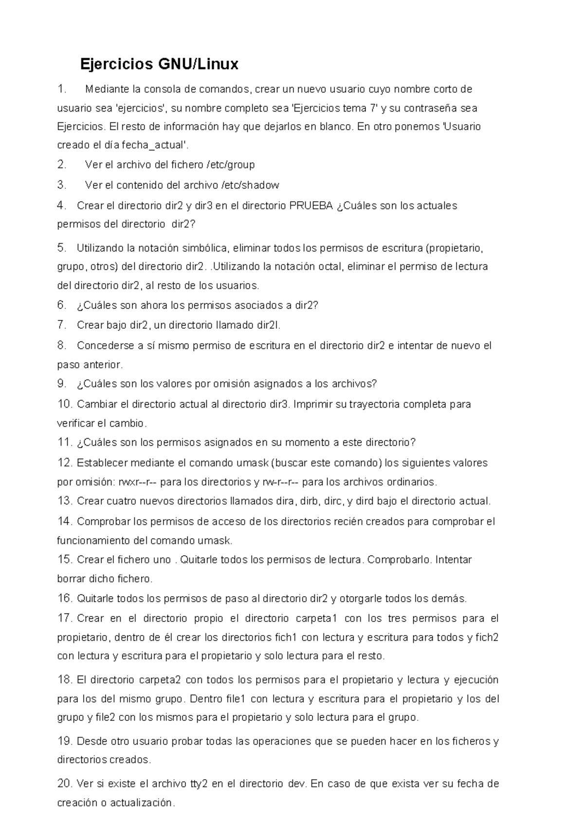 E Comandos Linux - 122222222222222 - Ejercicios GNU/Linux 1. Mediante ...