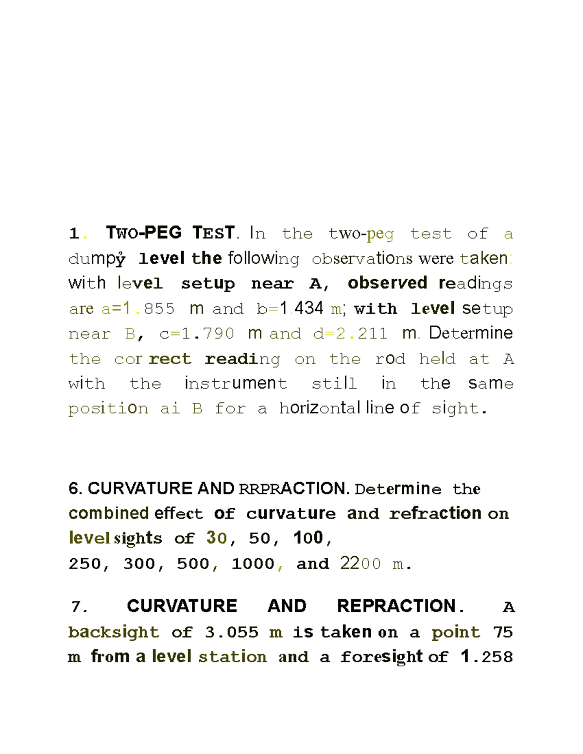 differential leveling problem solving activity in surveying T WO