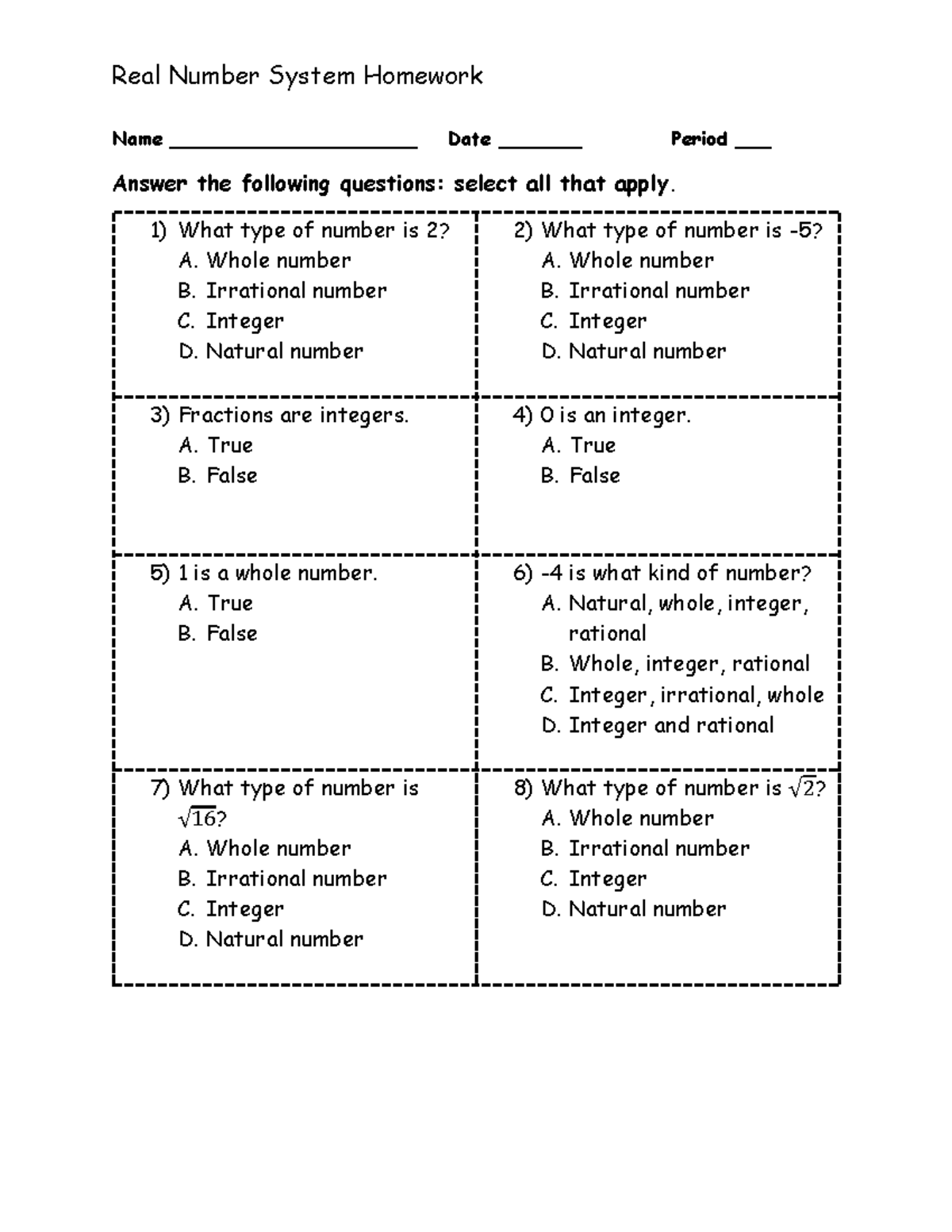 real number system homework