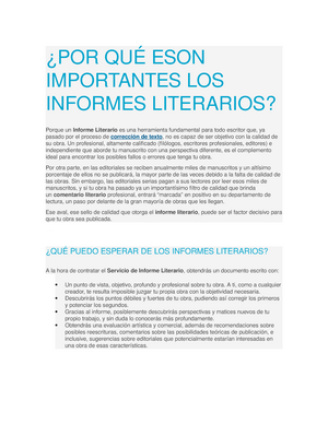 Por Que Eson Importantes Los Informes Literarios Por Qu Eson Importantes Los Informes Literarios Porque Un Informe Literario Es Una Herramienta Fundamental Studocu