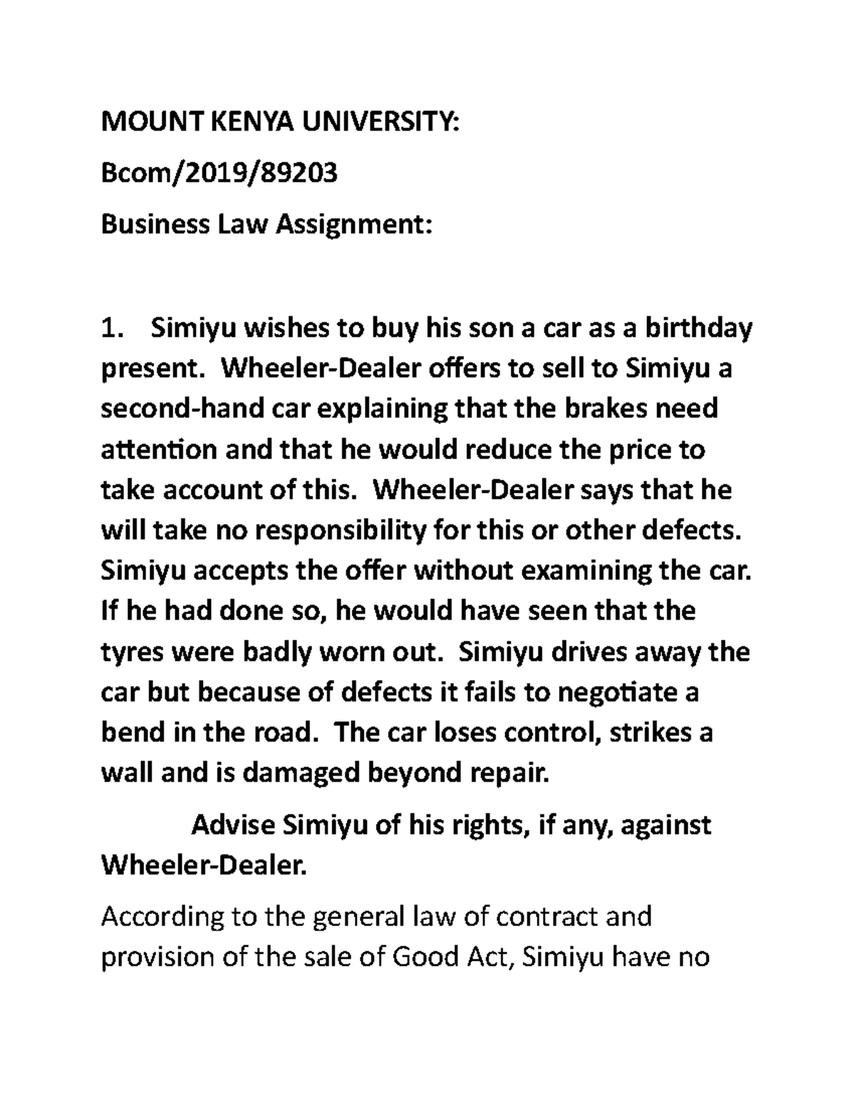 Bs law assignment YEAR 2020 MOUNT KENYA UNIVERSITY