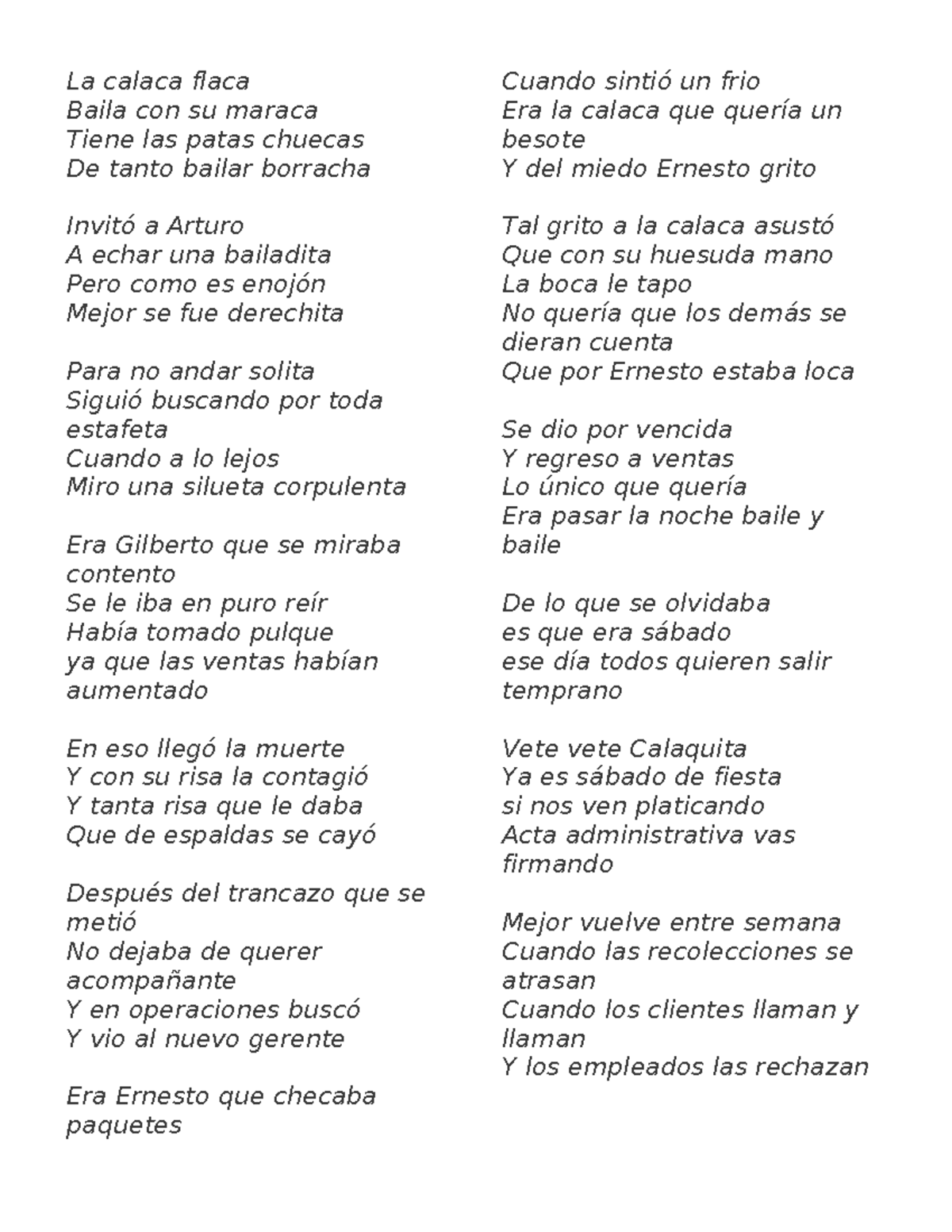 La calaca flaca - CALAVERITA - La calaca flaca Baila con su maraca ...