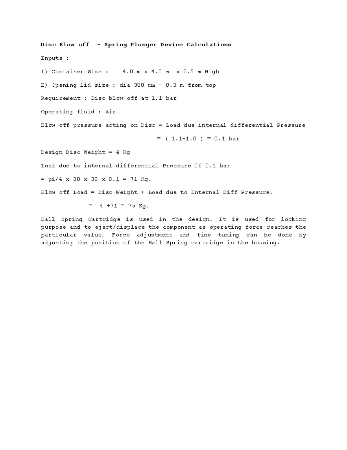 Blow Off Disc Calculations - Disc Blow off - Spring Plunger Device ...