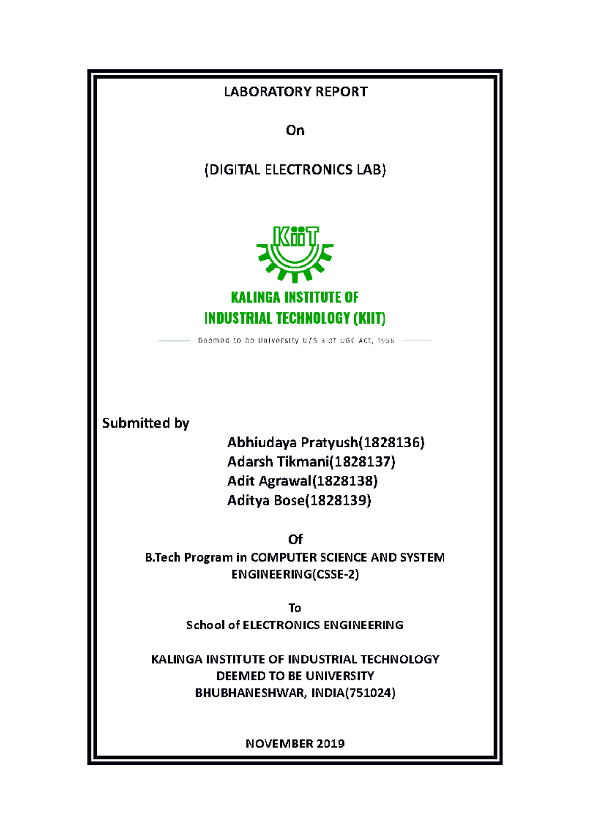 DEC LAB - DEC lab project!! - LABORATORY REPORT On (DIGITAL ELECTRONICS ...