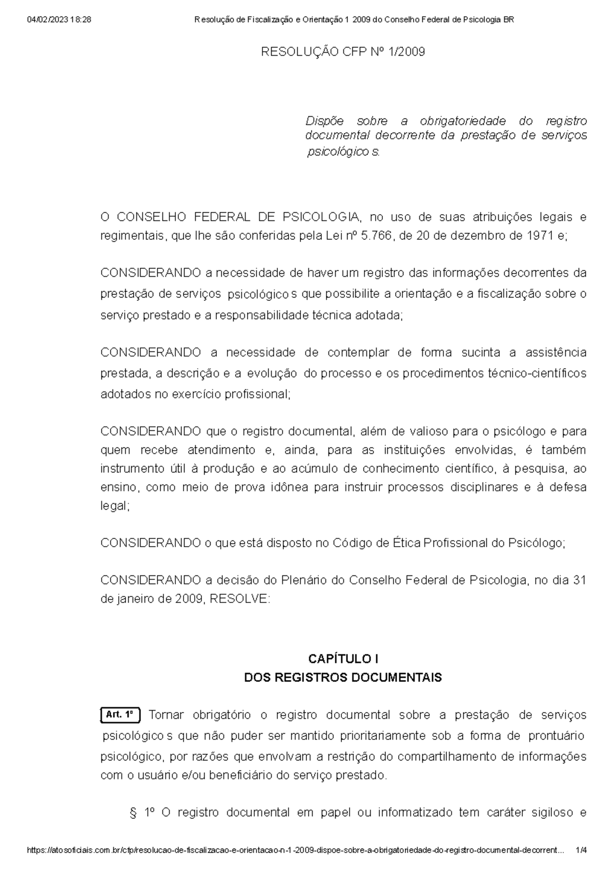 Resolução Cfp 01 2009 RETOEDU