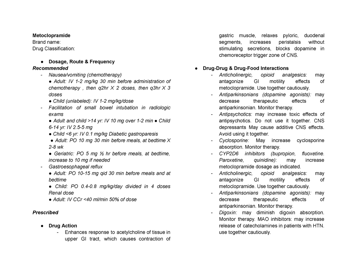 Metoclopramide Drug Study Metoclopramide Brand Name Drug