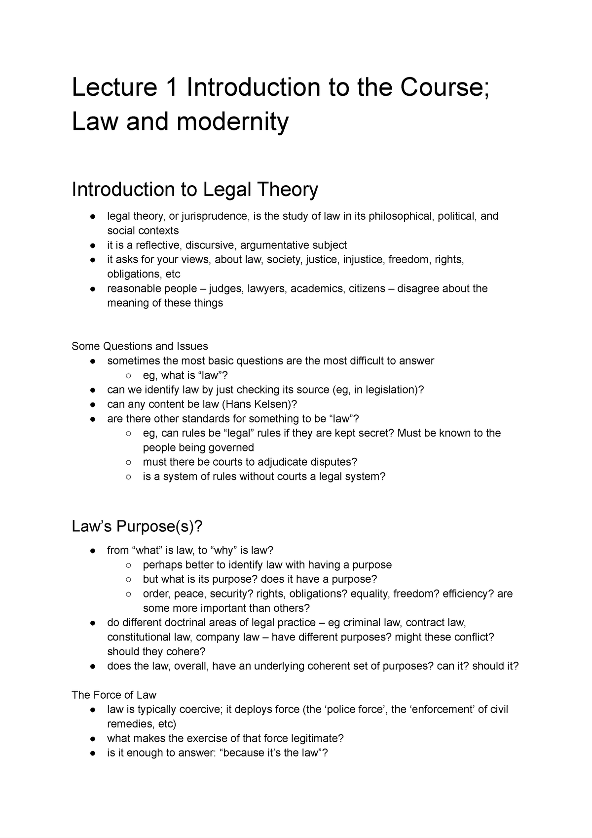 ILT Lecture 1 Notes - Lecture 1 Introduction To The Course; Law And ...