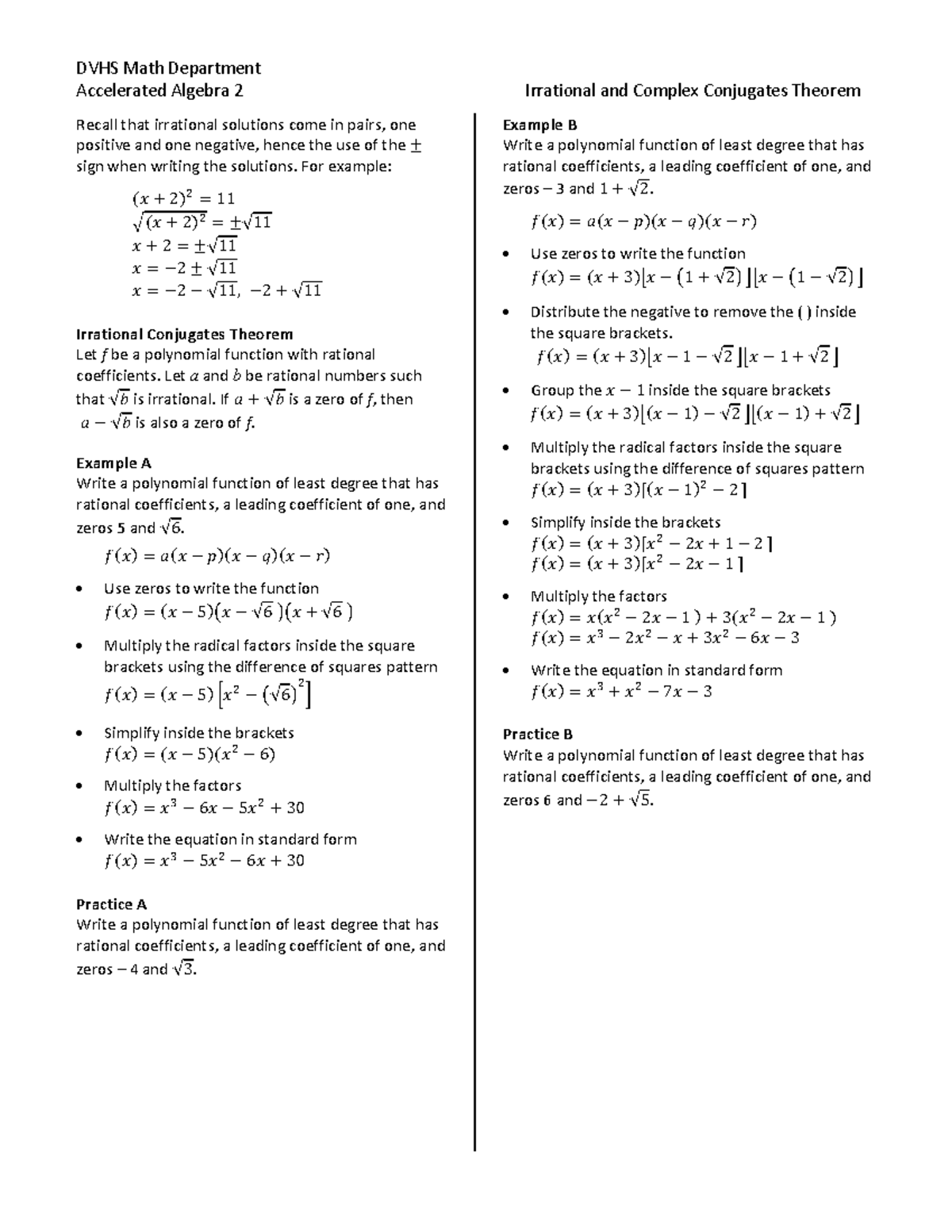 irrational-and-complex-conjugates-theorem-for-example-2-11