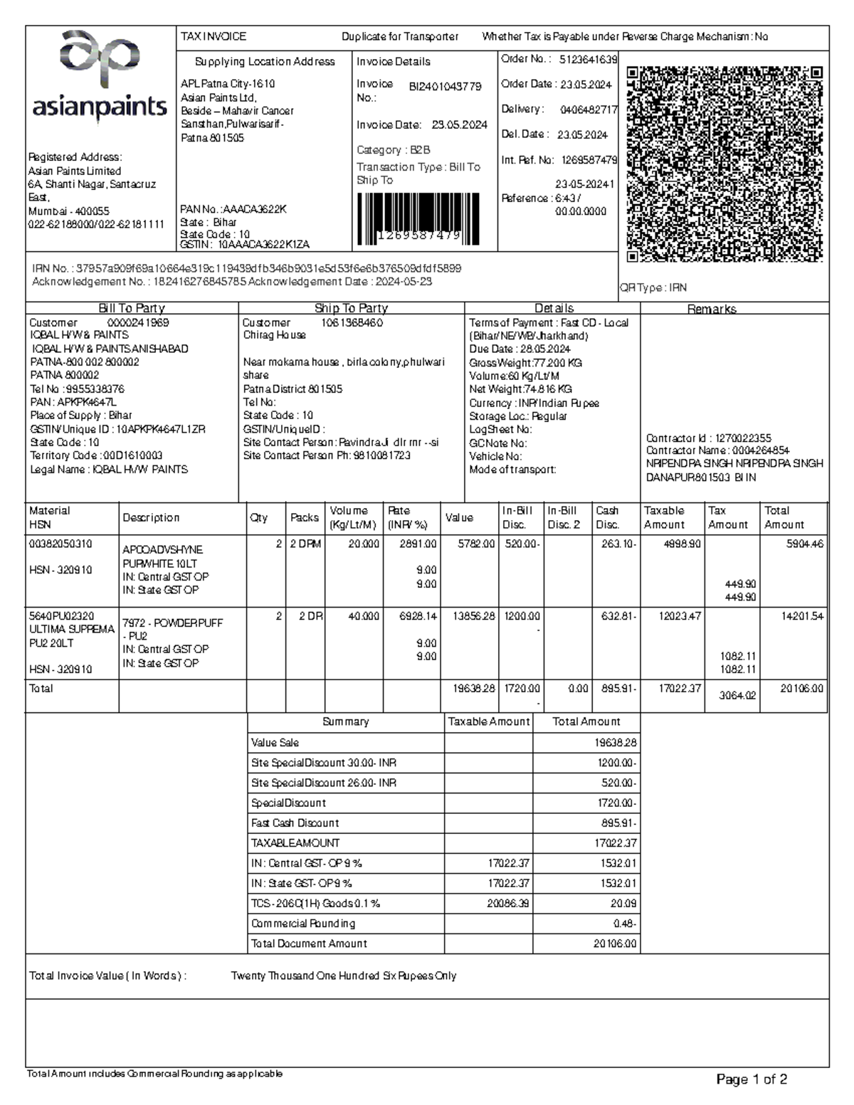 Invoice-BI2401043779 - Total Amount includes Commercial Rounding as ...