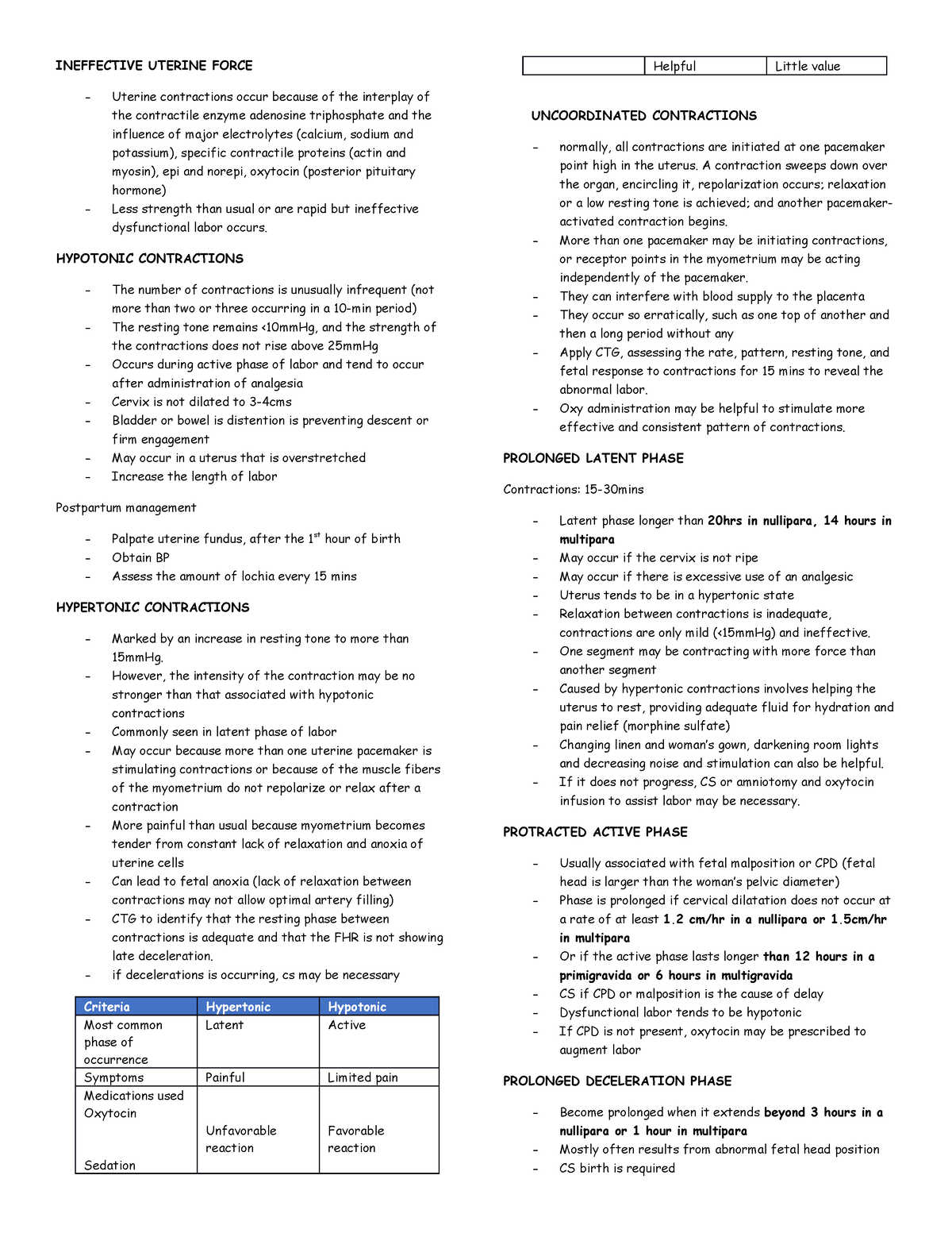 Complications-of-labor - INEFFECTIVE UTERINE FORCE Uterine contractions ...