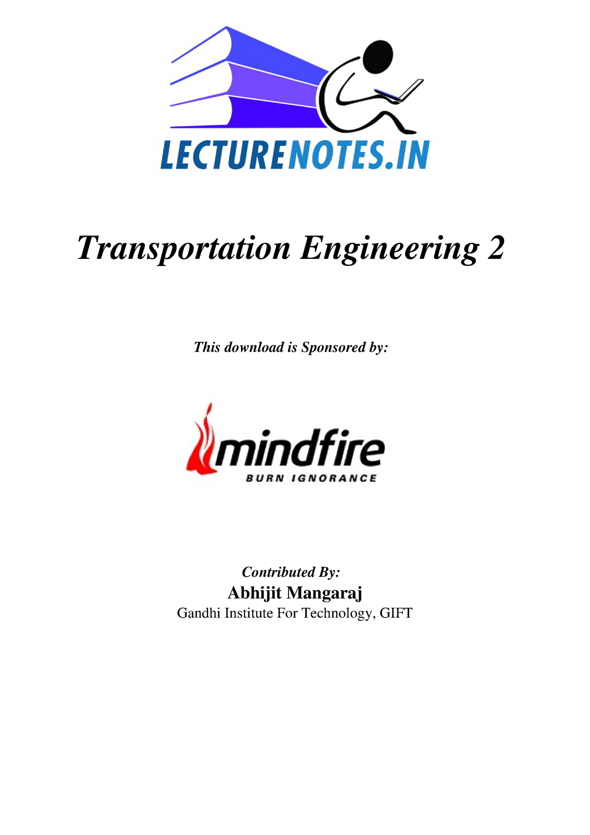 Transportation Engineering -I - Transportation Engineering 2 This ...