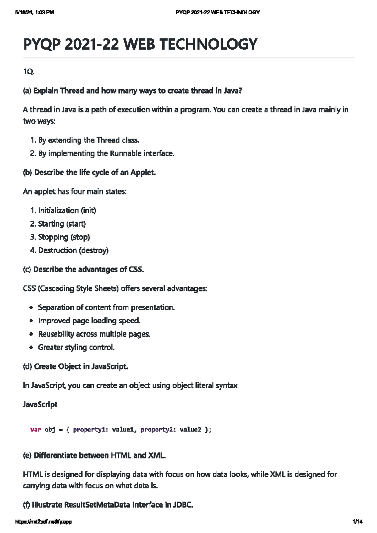 Question paper solution - 1:03 PM PYQP WEB TECHNOLOGY PYQP WEB ...