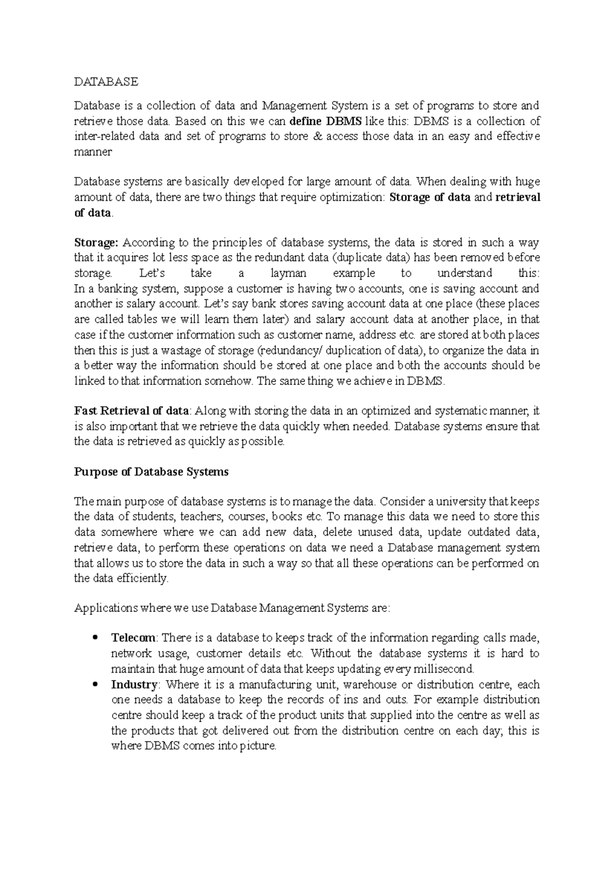 Database - DATABASE Database is a collection of data and Management ...