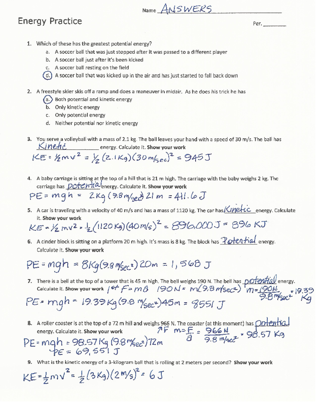 Energy practice physic practice energy - PHYS 2B - Studocu