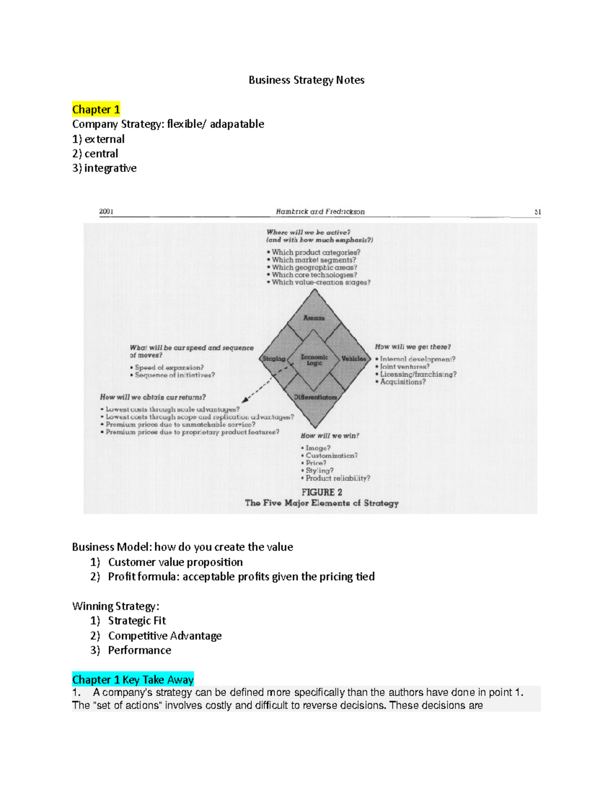 Business Strategy Notes - Business Strategy Notes Chapter 1 Company ...