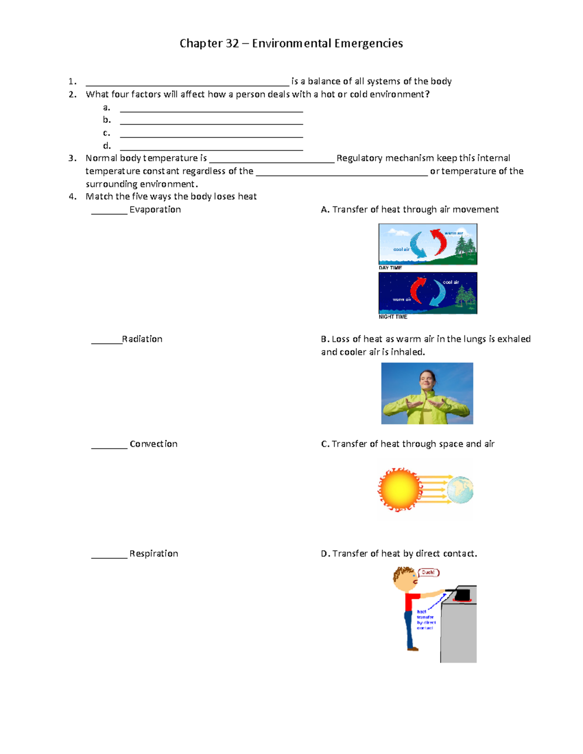 Chapter 32 Environmental Emergencies Worksheet - Chapter 32 ...