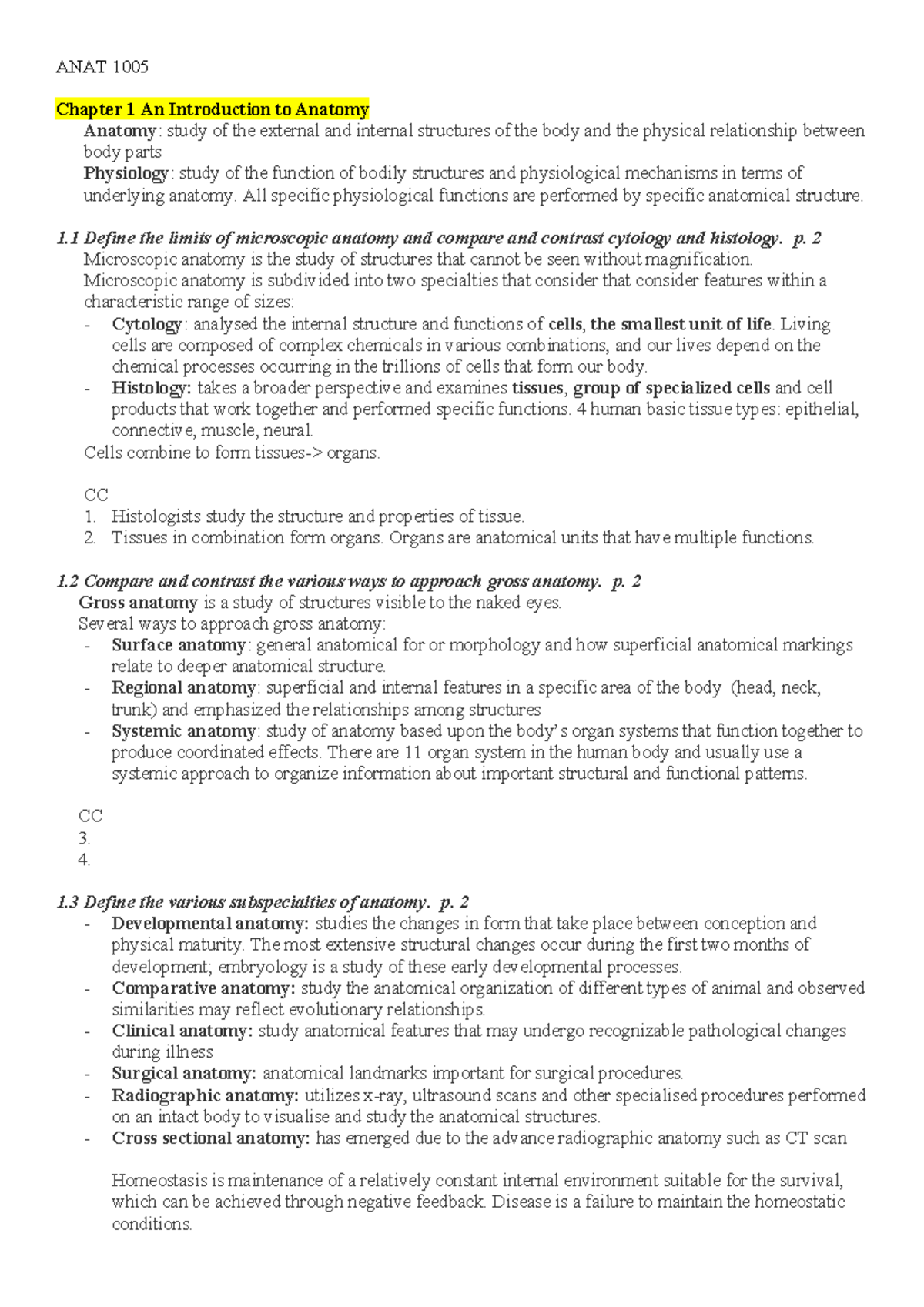 Intro to anat - ANAT 1005 Chapter 1 An Introduction to Anatomy Anatomy ...