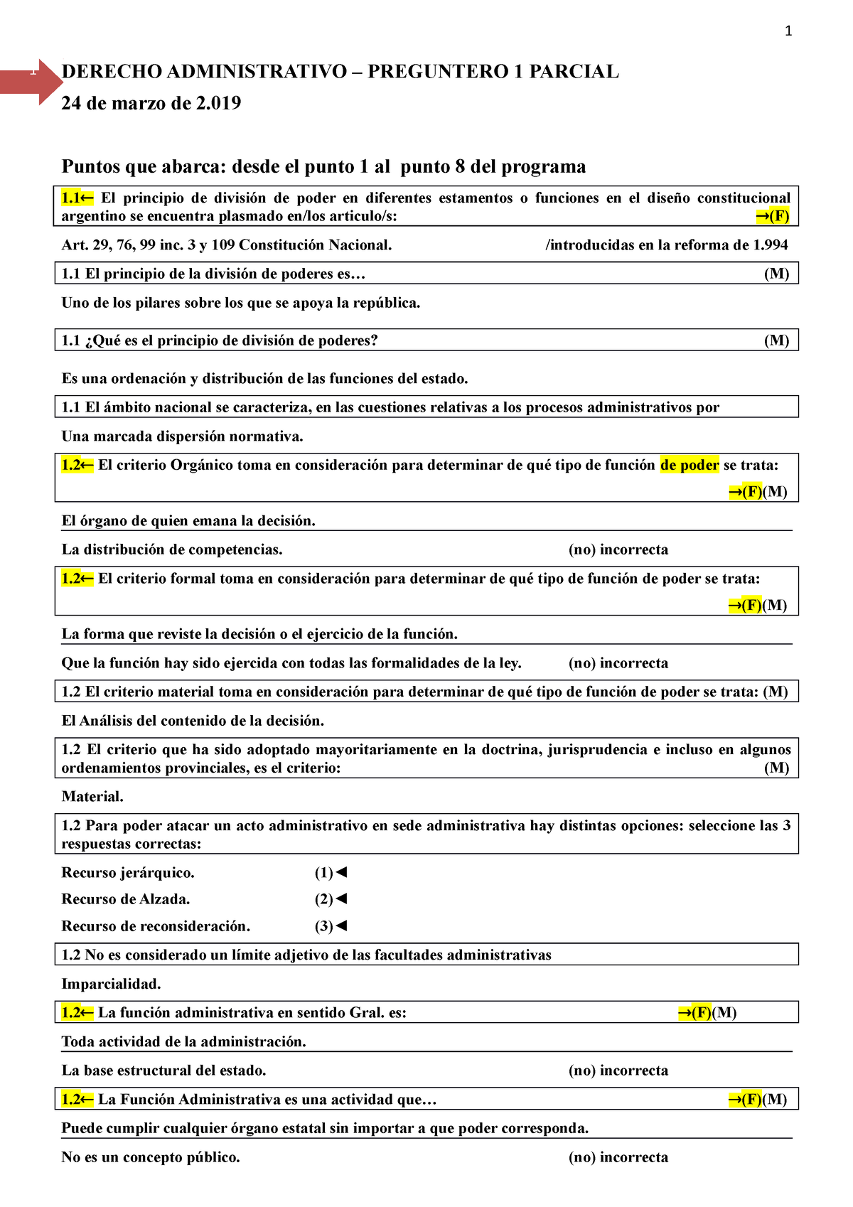 Derecho Administrativo 1 Parcial - DERECHO ADMINISTRATIVO – PREGUNTERO ...