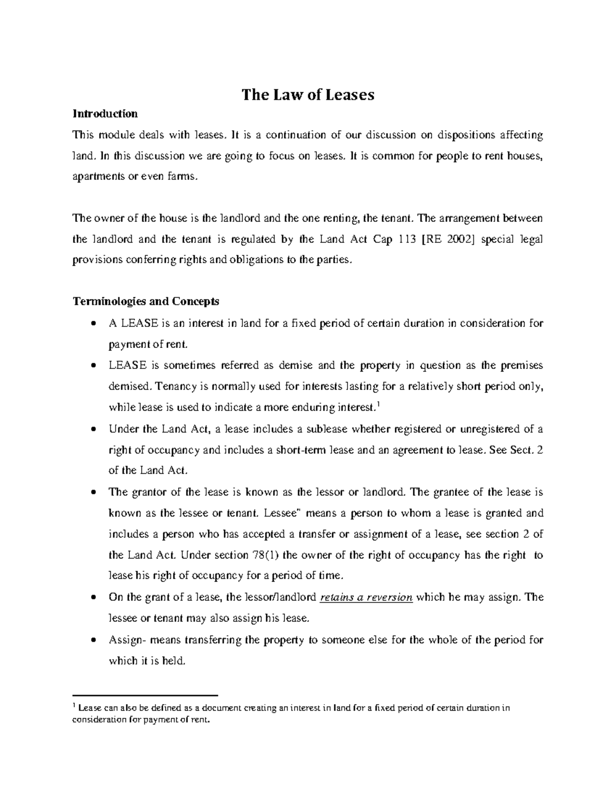 The Law of Leases - The Law of Leases Introduction This module deals ...