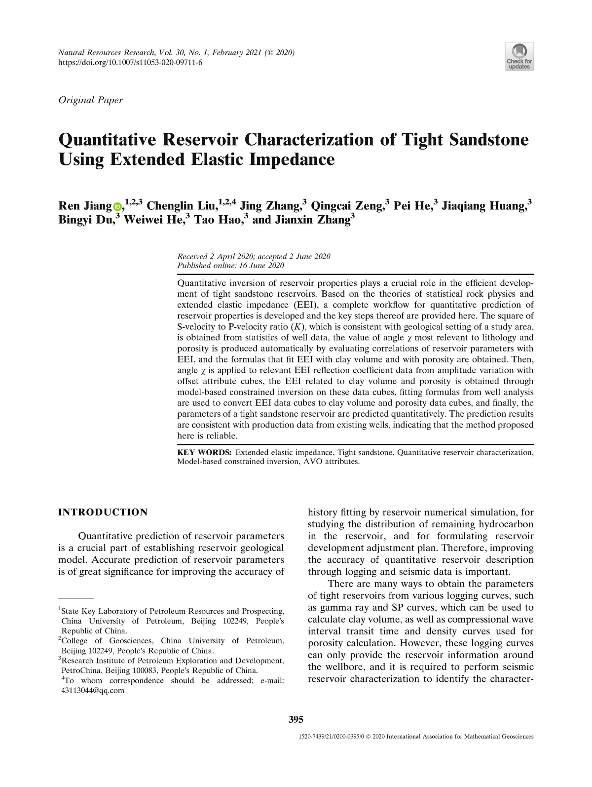 Jiang 2021 Article Quantitative Reservoir Character - Original Paper ...