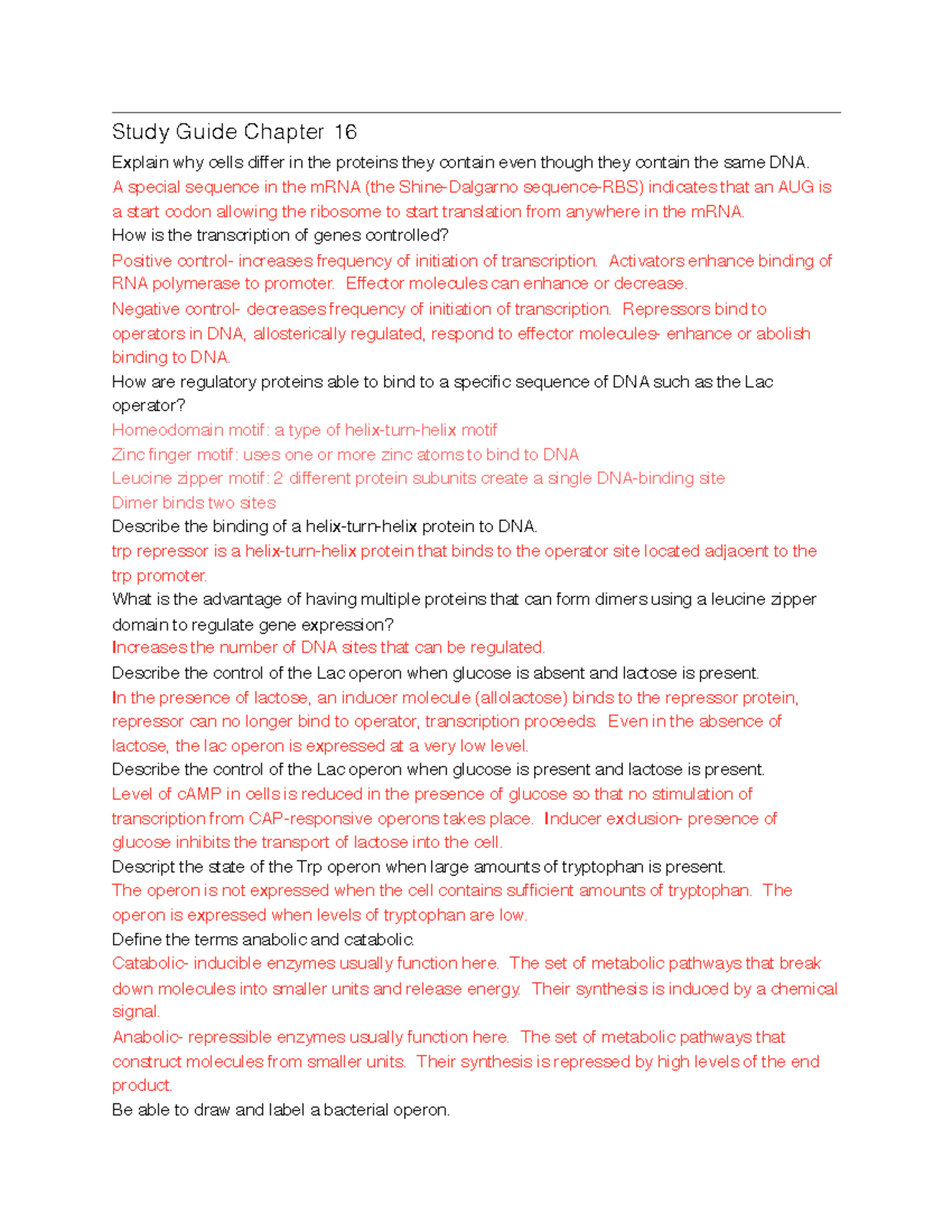 Chapter 16 Study Guide - Study Guide Chapter 16 Explain Why Cells ...