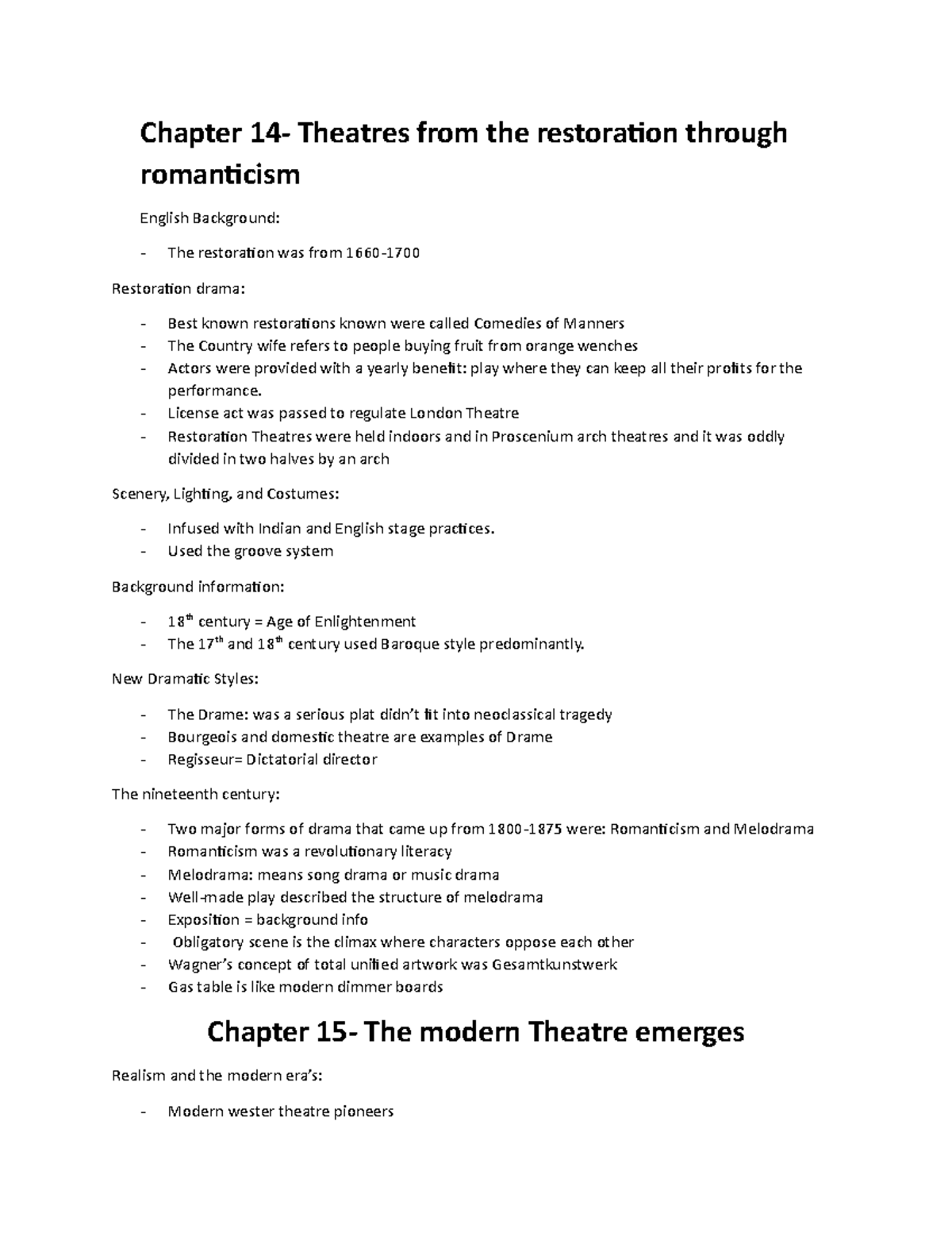 CH 14, 15, 16 - Final Exam Notes Theater - Chapter 14- Theatres From ...