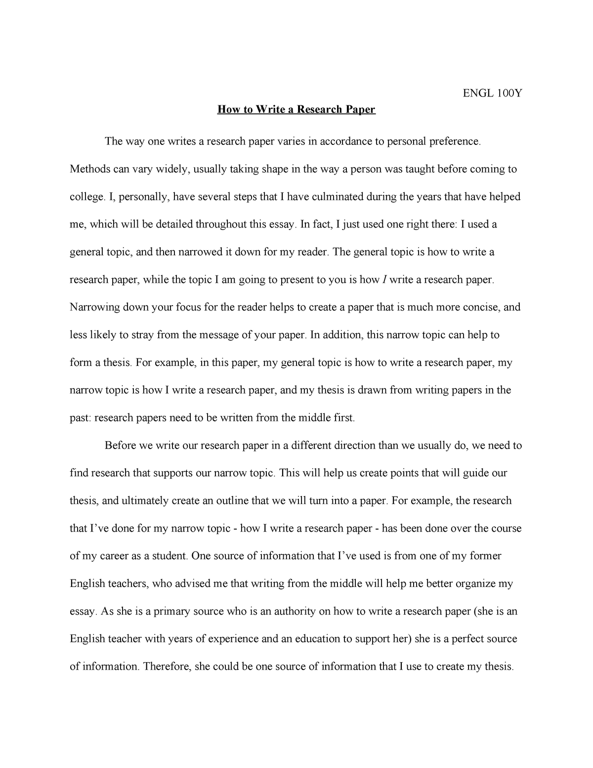How to Write a Research Paper (Final Draft) - ENGL 20Y
