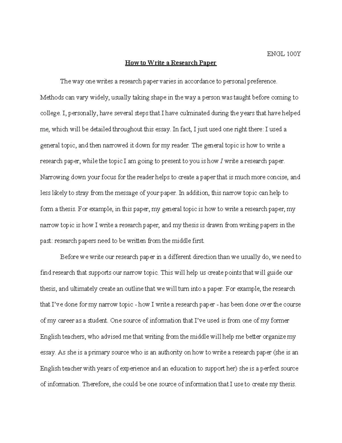 How to Write a Research Paper (Final Draft) - ENGL 29Y