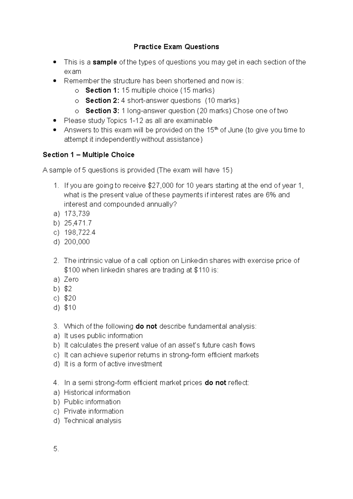 Sample/practice exam june 2014, questions - Practice Exam Questions ...
