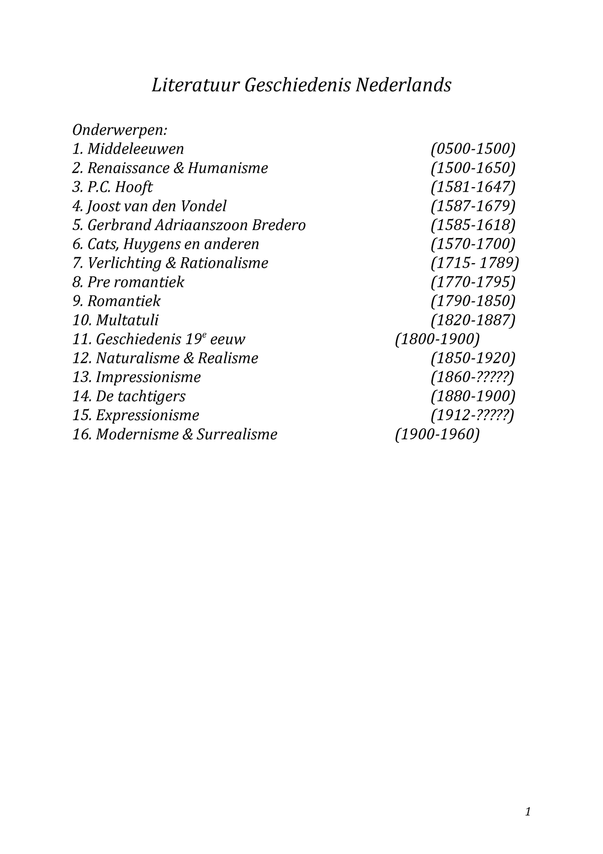 Literatuur Geschiedenis Nederlands Studeersnel