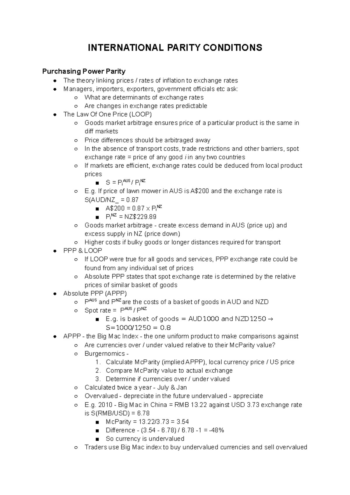 International Parity Conditions - INTERNATIONAL PARITY CONDITIONS ...