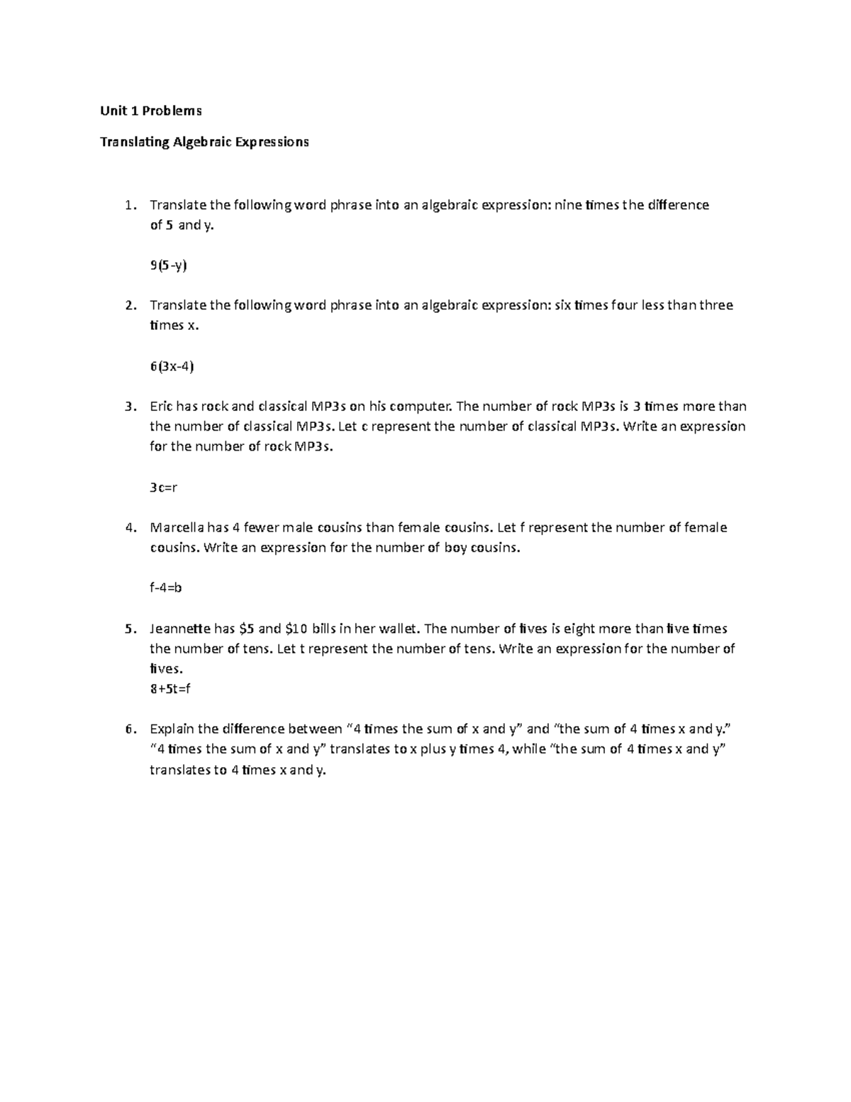 shackleford-ma109-unit-1-unit-1-problems-translating-algebraic