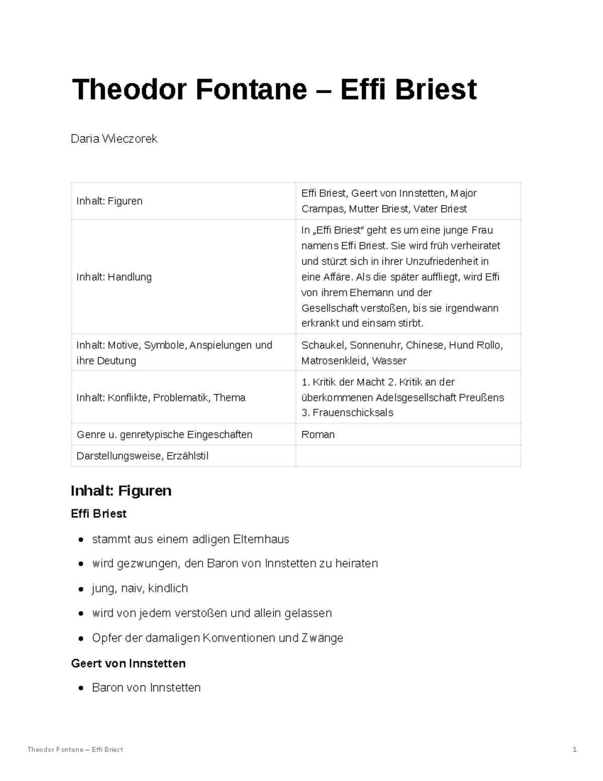 Charakterisierung Von Effi Briest Effi Briest - Notatki - Theodor Fontane – Effi Briest Daria Wieczorek