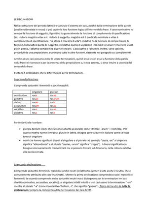 Latino - Appunti e schemi sulla grammatica latina - LATINO Grammatica NOMI  ci sono 5 declinazioni e - Studocu