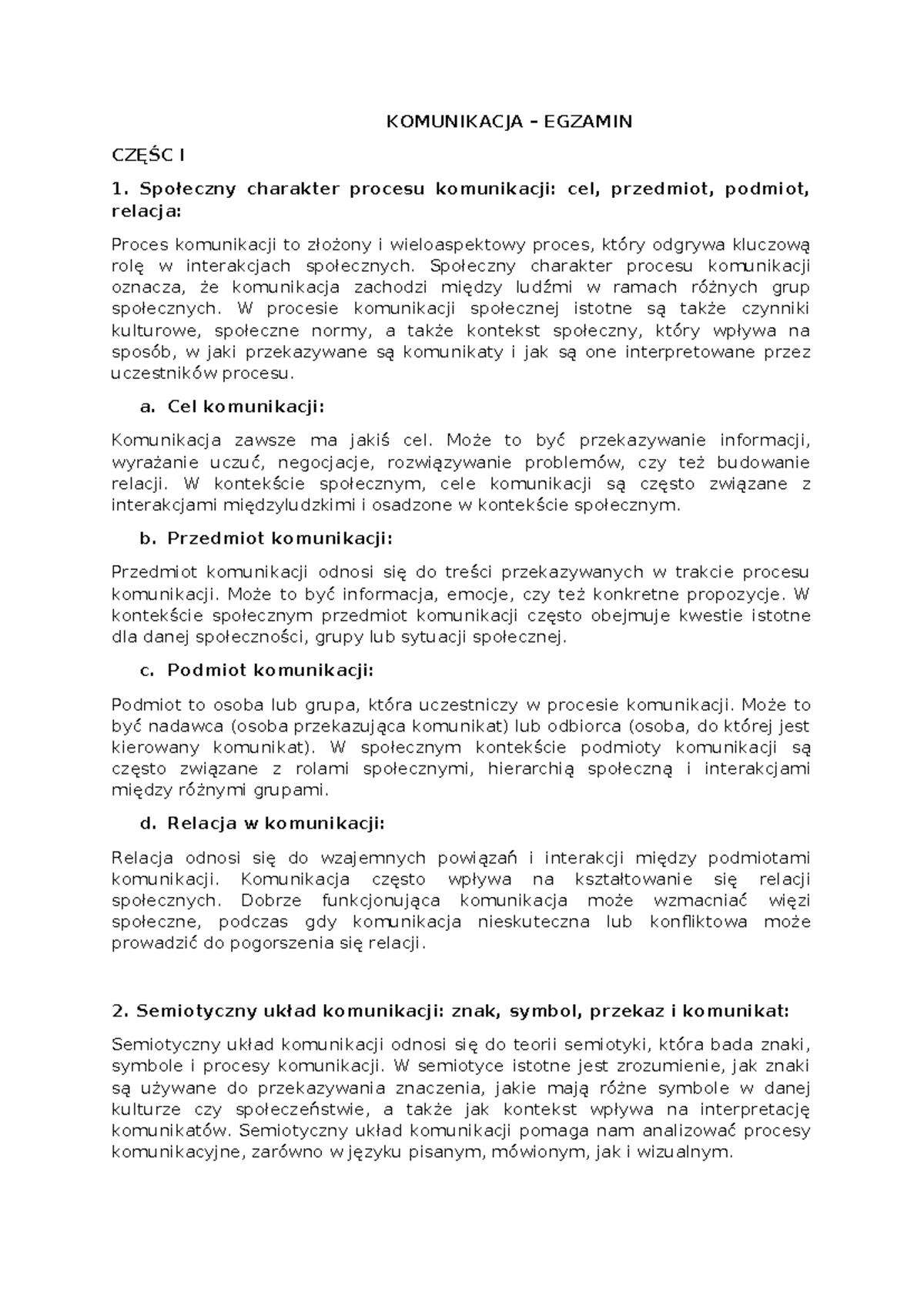 Komunikacja- Egzamin - KOMUNIKACJA – EGZAMIN CZĘŚC I Społeczny