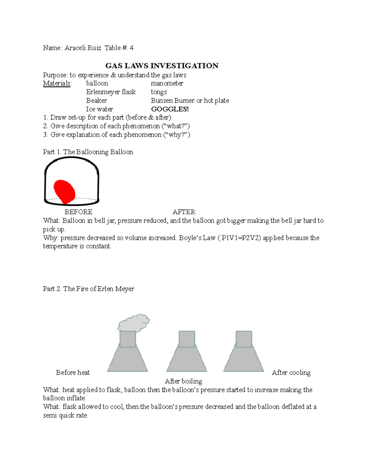 Gas laws investigation Name Araceli Ruiz Table 4 GAS LAWS