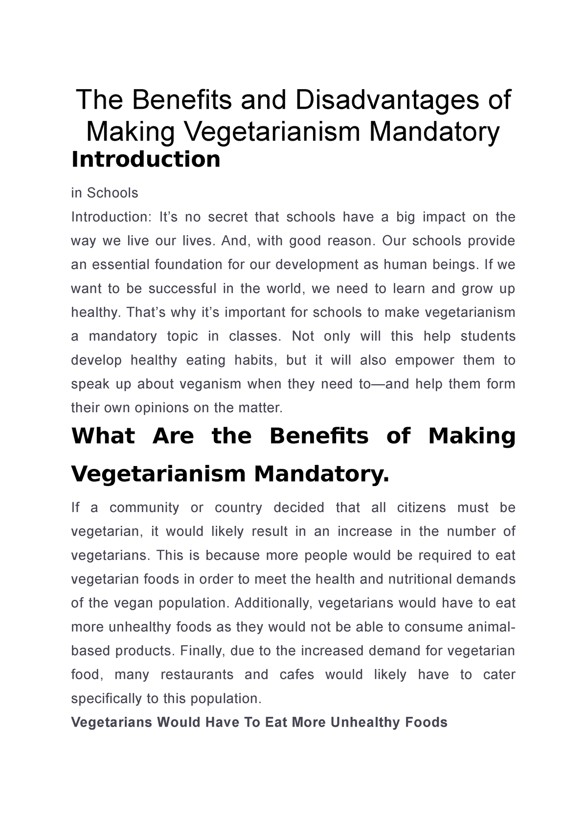 essay on advantages and disadvantages of vegetarianism