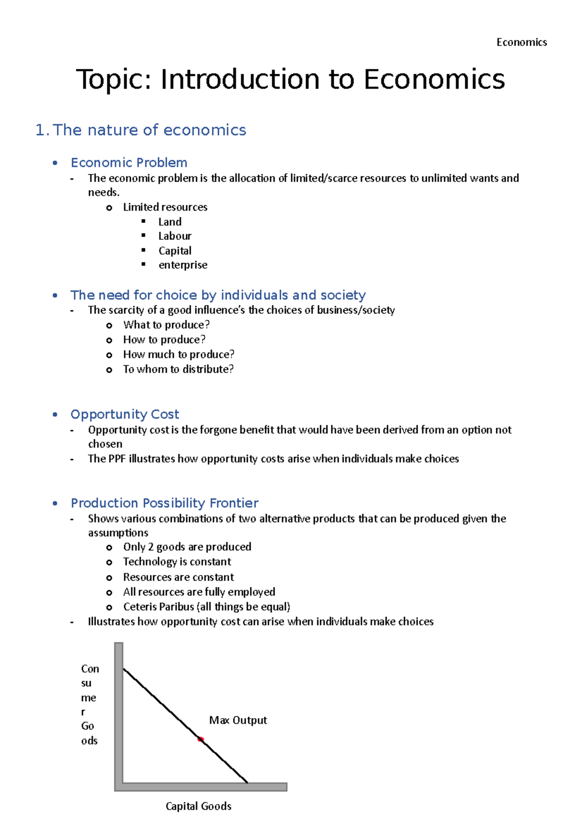 Economic Notes A1 - Topic: Introduction to Economics 1. The nature of