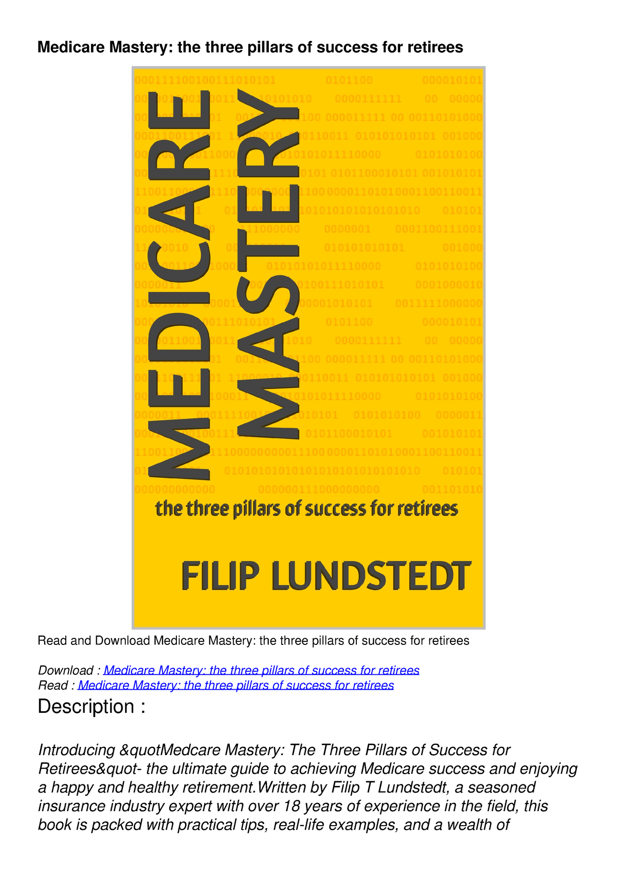 DOWNLOAD Medicare Mastery: The Three Pillars Of Success For Retirees ...