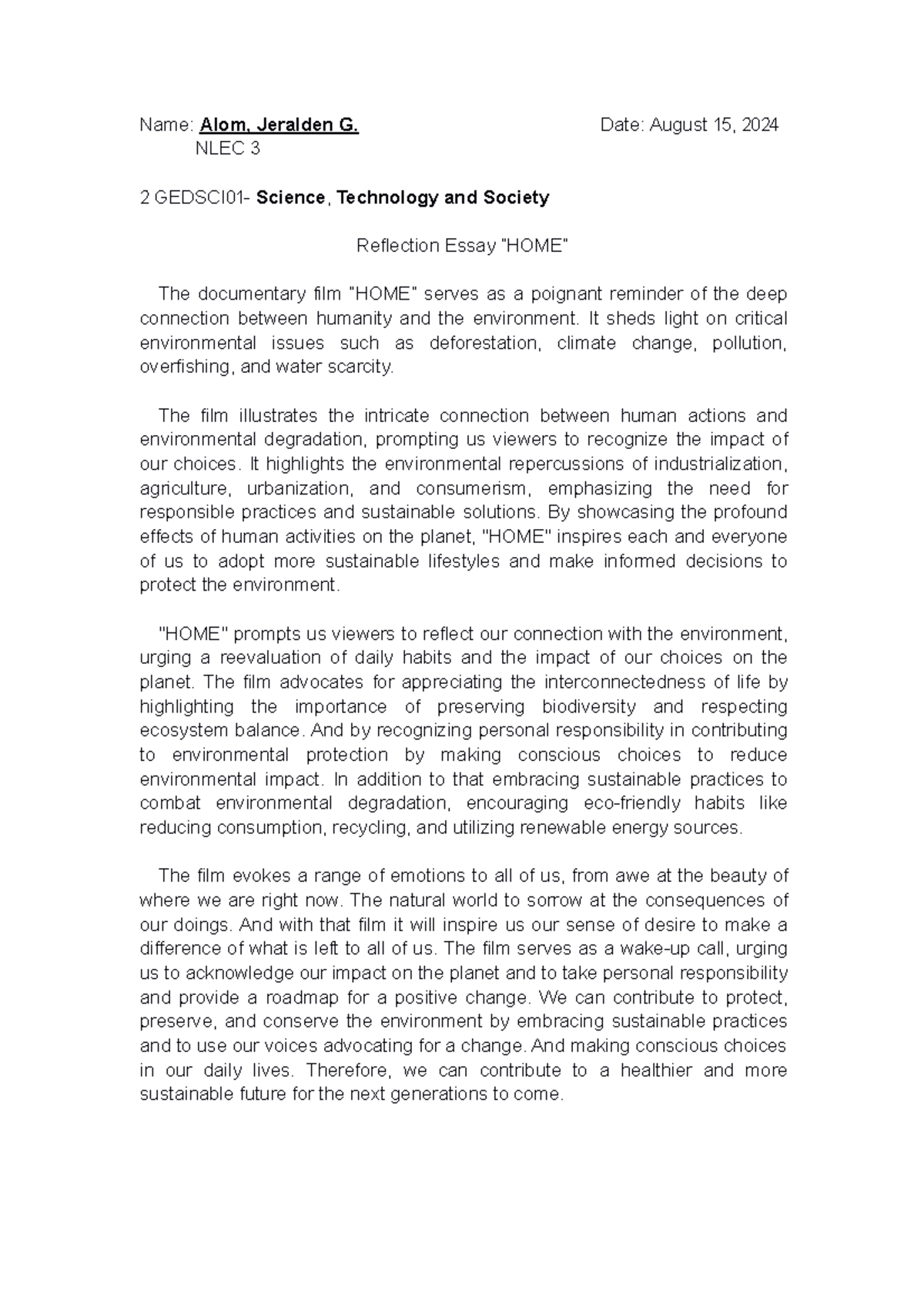 2 Gedsci 01 STS Reflection Essay ALOM 1 - Name: Alom, Jeralden G. Date ...