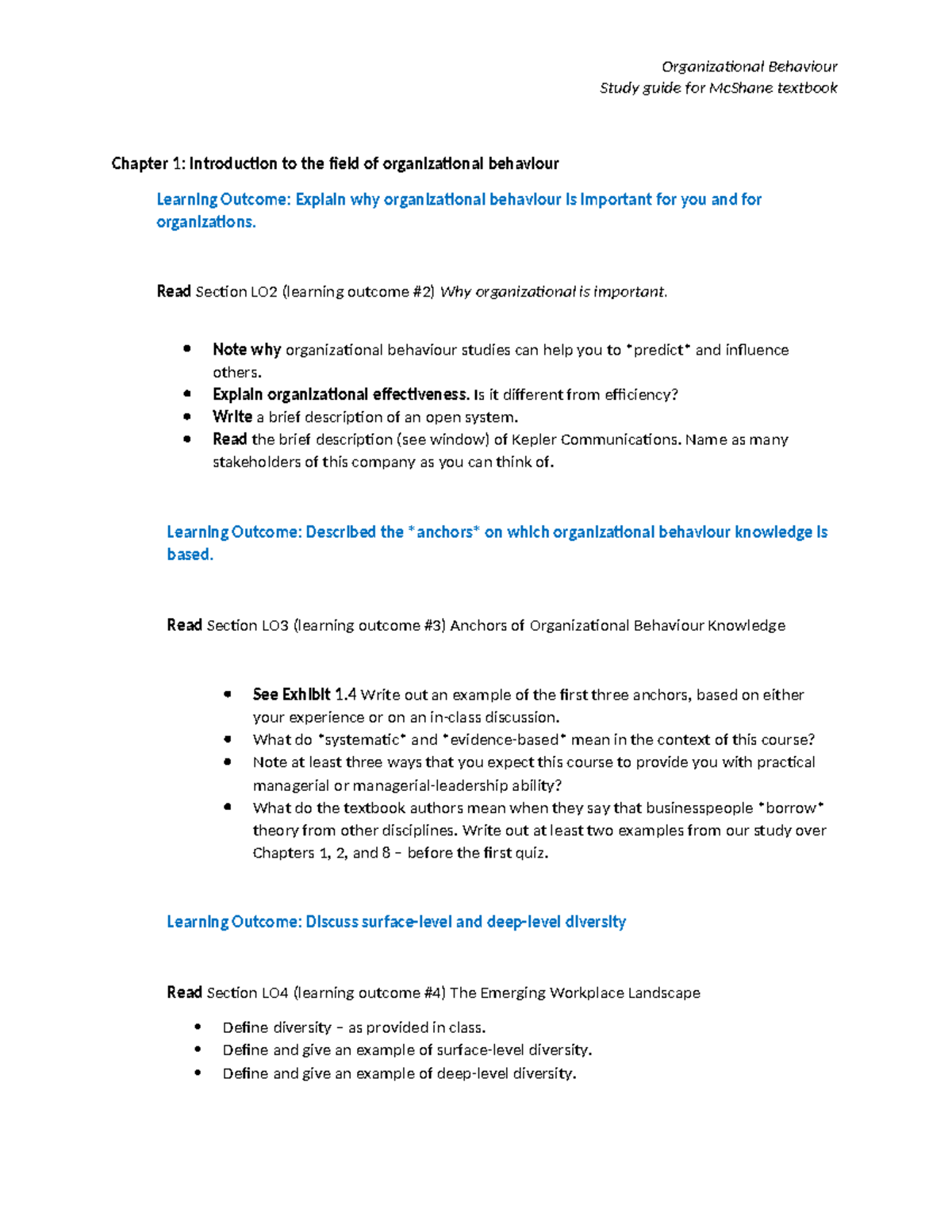 Chapter 1 questions and notes - Organizational Behaviour Study guide ...