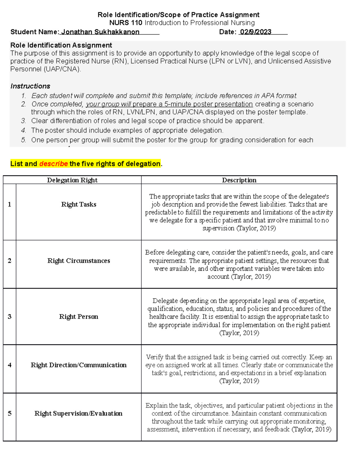 Role Idenitification Individual Scope of Practice Assignment - Role ...