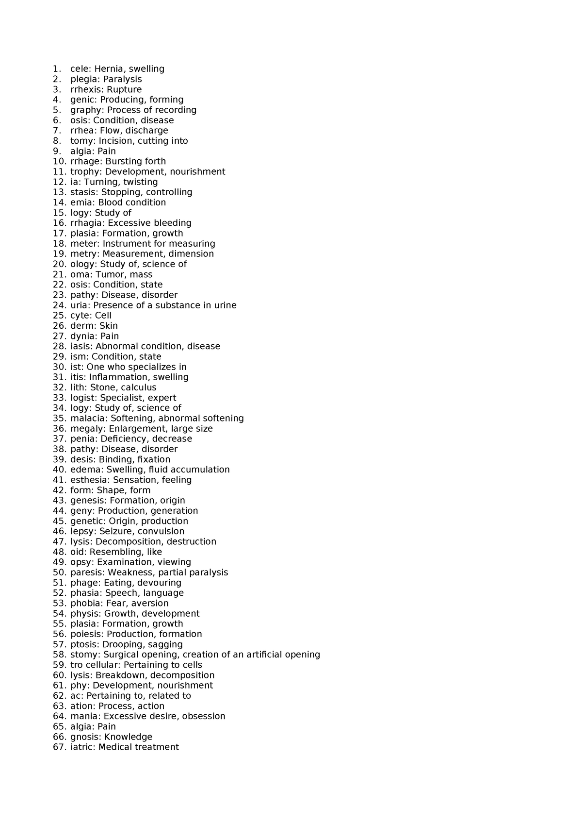 prefixes and sufixes used in medical terminology - cele: Hernia ...