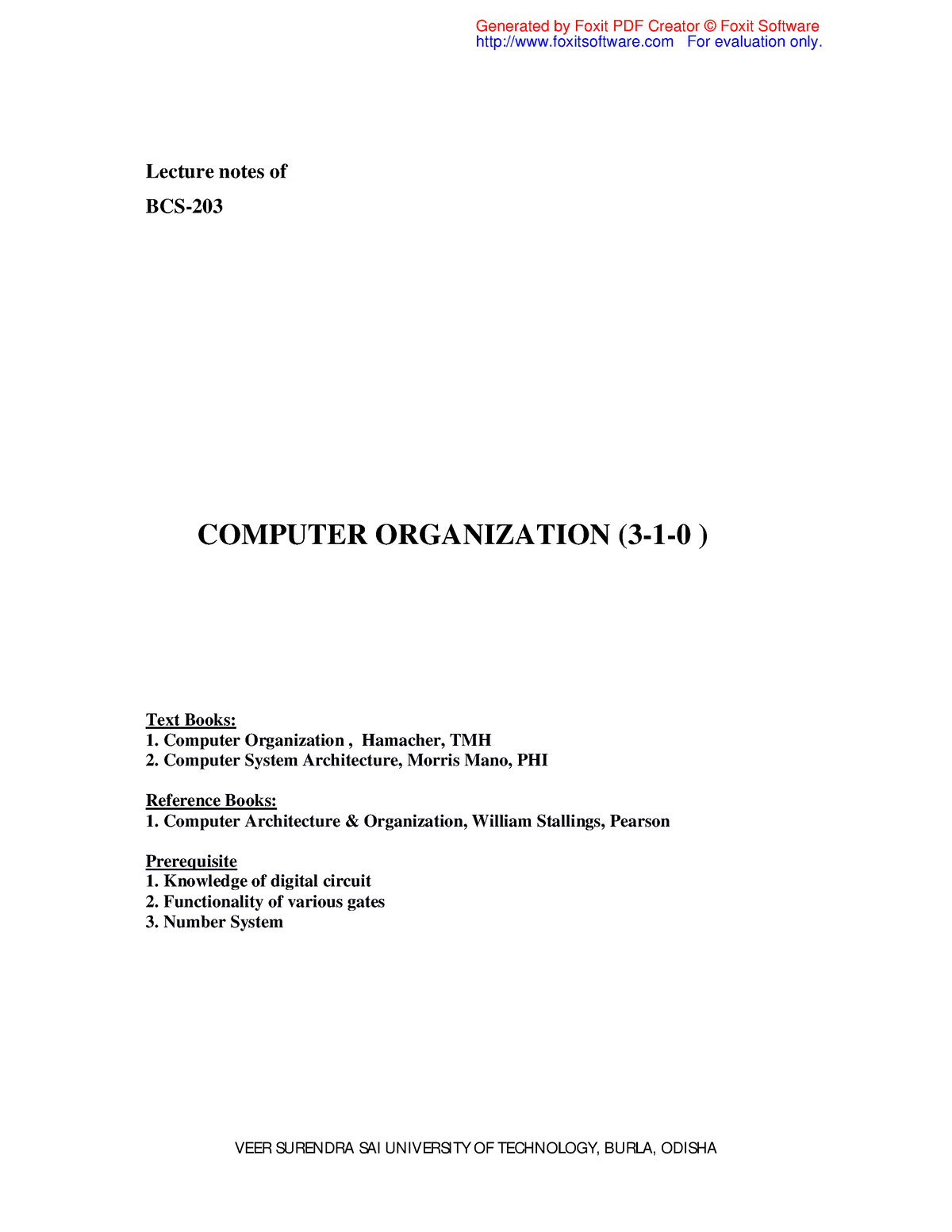 Lecture 1423904880 - Lecture Notes Of BCS- COMPUTER ORGANIZATION (3-1-0 ...