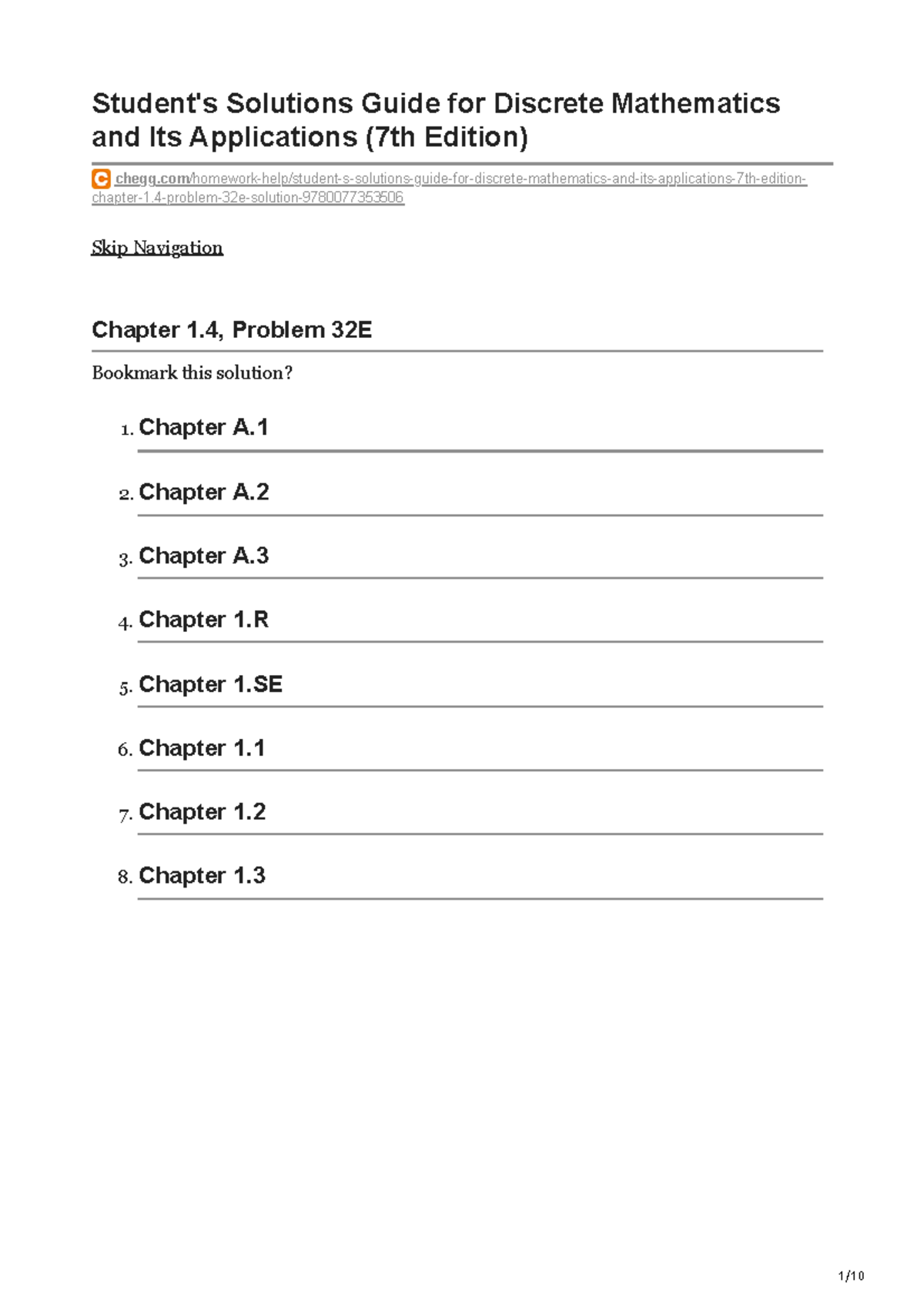 Chegg Com Students Solutions Guide For Discrete Mathematics And ...