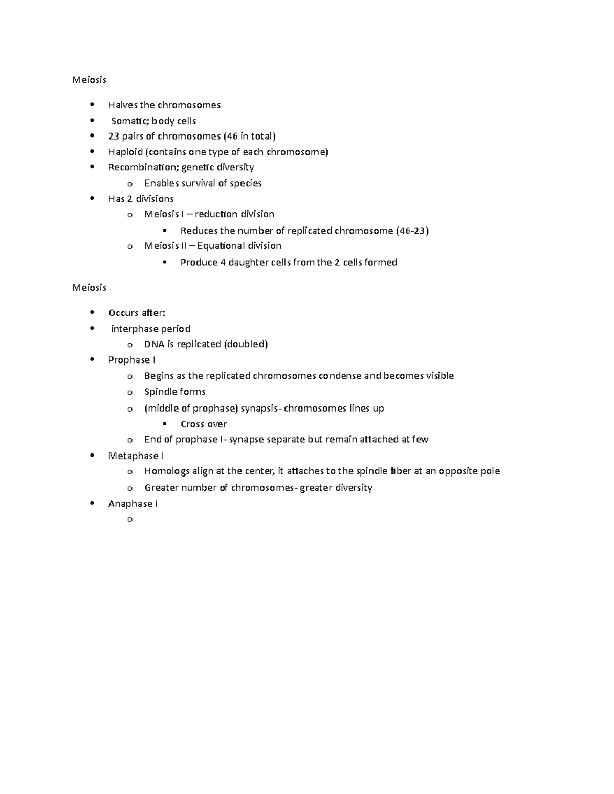 Gene - Lecture notes 1 - Meiosis Halves the chromosomes Somatic; body ...