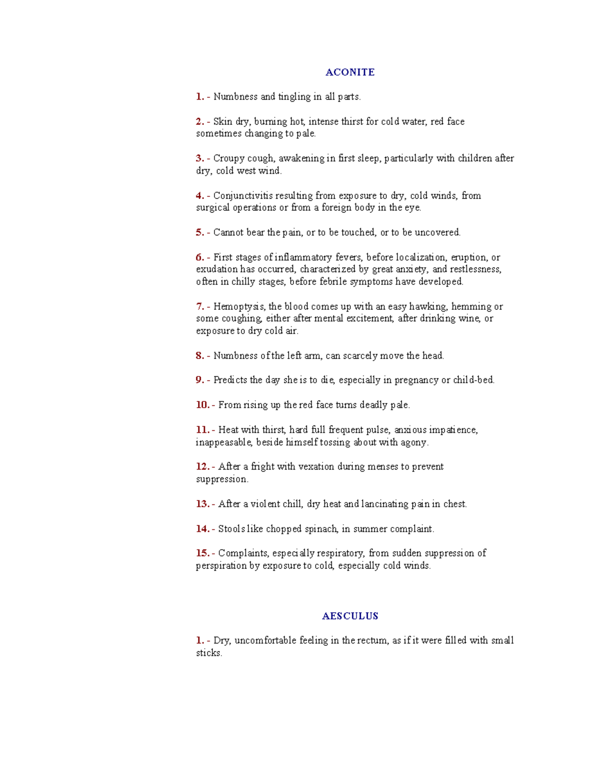 HMM Redline by Cowperthwaite ACONITE Numbness and tingling in all