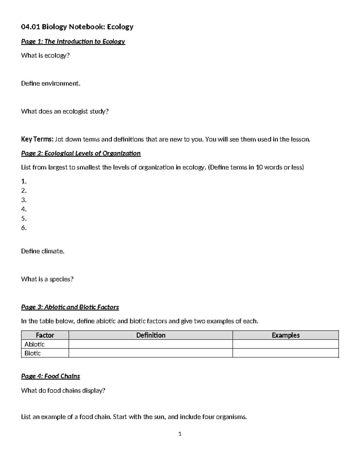 04 01 ecology kne 04 Biology Notebook Ecology Page 1 The